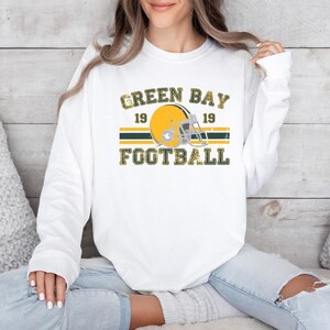 Distressed Green Bay Football Shirt Comfort Colors Packers Football Crewneck Retro Packers Gift for Packers Football Fan Green Bay Gift