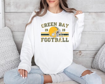 Distressed Green Bay Football Shirt Comfort Colors Packers Football Crewneck Retro Packers Gift for Packers Football Fan Green Bay Gift