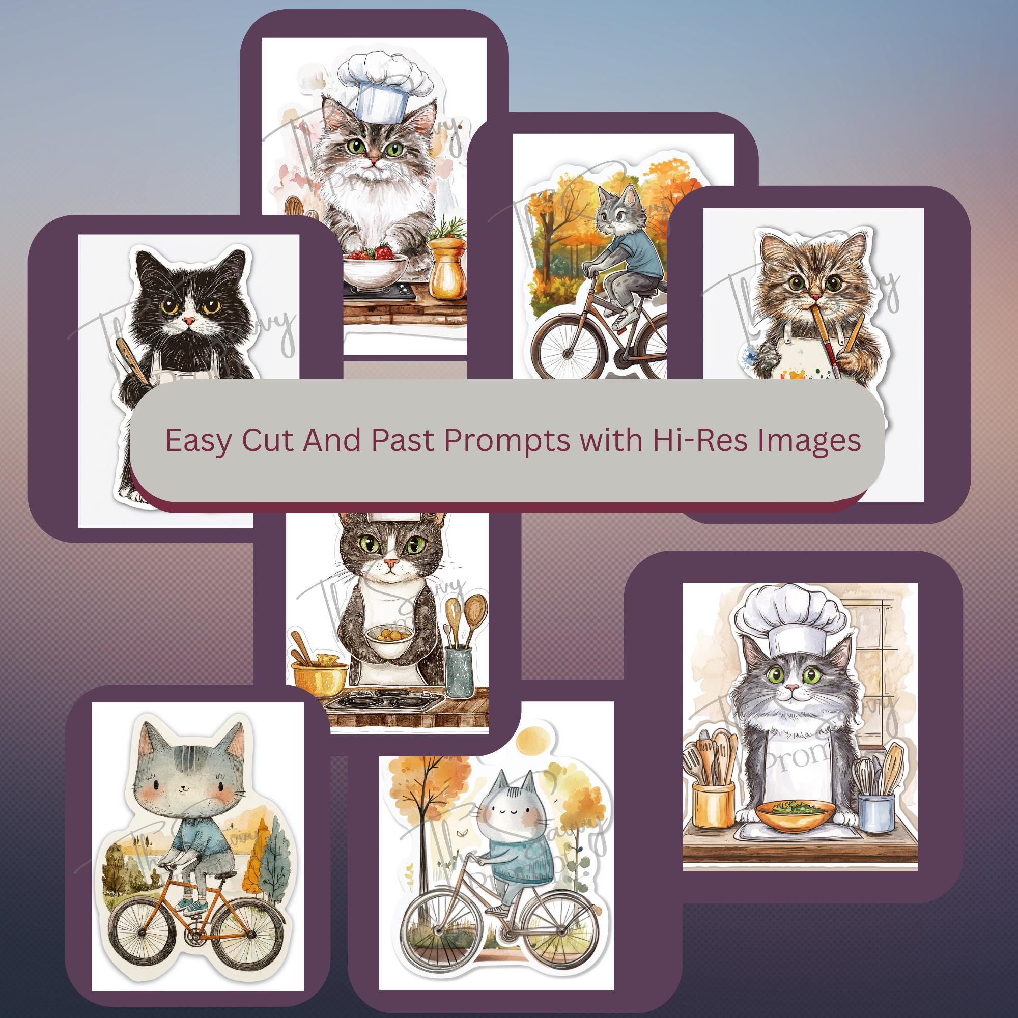 AI Prompt Short –Cat-Titude| 1 Midjourney Prompt with 10 Variations + 40 AI personal/ commercial use images | Journal, Stationery Papers - Thumbnail 7