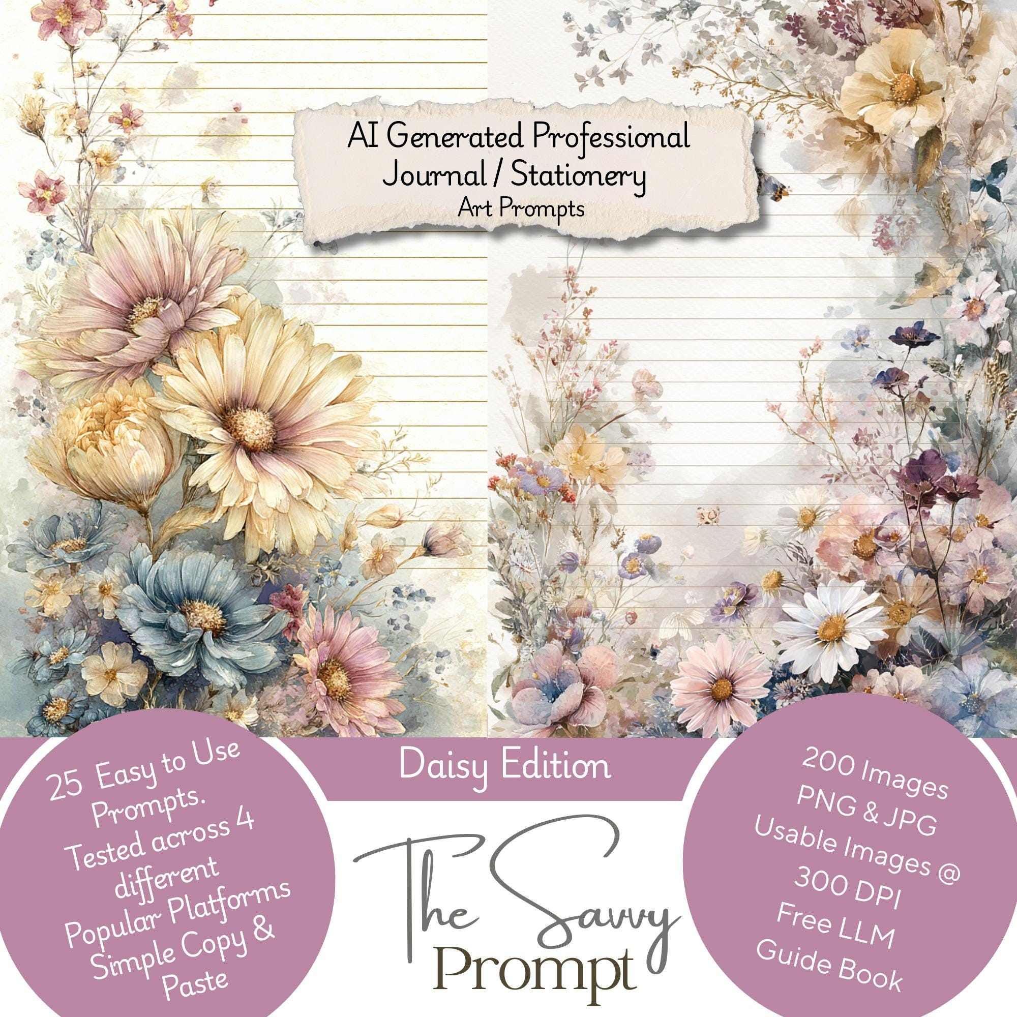 25 Daisy Themed AI Prompts - Digital Journaling & Craft Prompt Collection - Instant Digital Download