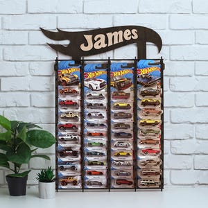 Custom name toy car shelf, Toy car wood wall display, Match box car organizer, Personalized toy car display, Toy car wall storage