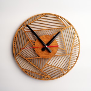 Decorative wall clock silent, Geometric wall clock, Wood geometric clock, Wall clock minimalist, Wall clock rustic, Abstract wall clock