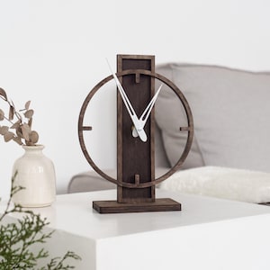Wooden desk clock cute, Minimalist desk clock, Tabletop clock farmhouse, Table clock with no numbers, Geometric table clock, Clock for desk