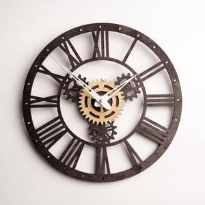 Gears wall clocks, Steampunk wall clock big, Industrial gear clock, Roman numerals clock, Mechanical gear clock, Laser cut clock