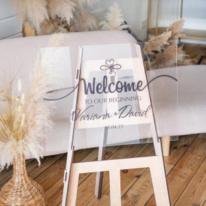 Acrylic wedding welcome sign stand, Acrylic wedding sign with names, Welcome wedding sign with easel,Reception sign wedding,Wedding day sign