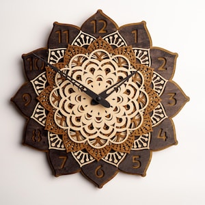Mandala wall clock large, Mandala wood clock,  Flower wall clock, Multilayer clock, Layered mandala clock, Mandala flower clock