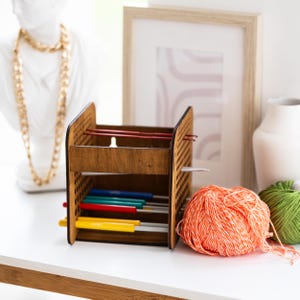 Knitting needle organizer wall mount, Knitting needle storage, Crochet hook stand, Crochet hook organizer case, Cable needle case keeper