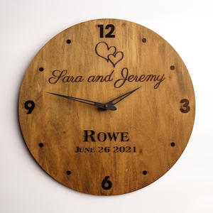 Wedding clock personalized rustic, Wedding anniversary clock, Custom name wall clock, Family name clock, Clock for couple, Custom wood clock