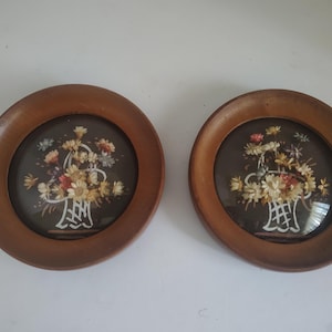 Vintage Dried Flowers in Basket Wall Hangings Mini Convex Bubble Glass - Approx 3.75"