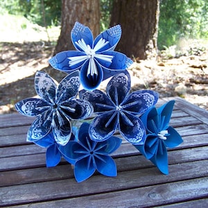 Origami Paper Flowers of Sapphire Blue 5 Origami Flowers With Stems image 2