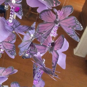 Purple Butterfly Mobile with 13 Three Dimensional Butterflies Enhanced with Crystal Beads Casting Rainbows image 3