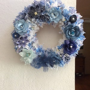 14 Inch Large Fabric and Paper Flower Straw Wreath Color Choices Available image 2