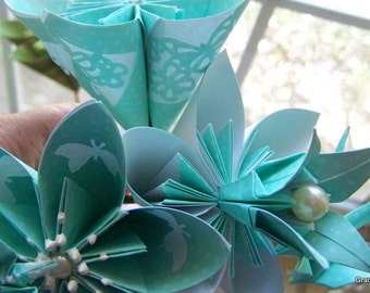 Teal and Ivory Origami Butterfly Theme Bouquet