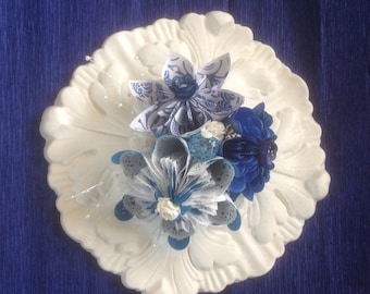 Paper Flower Centerpiece Mounted on a Millwork Rosette