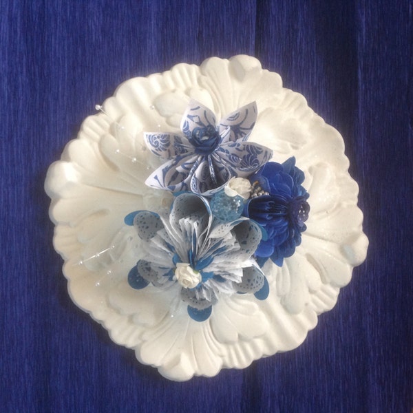 Paper Flower Centerpiece Mounted on a Millwork Rosette