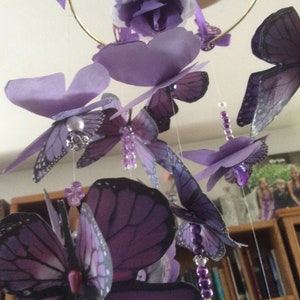 Purple Butterfly Mobile with 13 Three Dimensional Butterflies Enhanced with Crystal Beads Casting Rainbows image 8