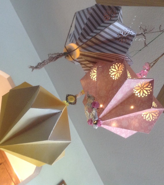 Origami Paper Lantern With Light String Measuring 8 Inches By 8 Inches Including Tiny Lights