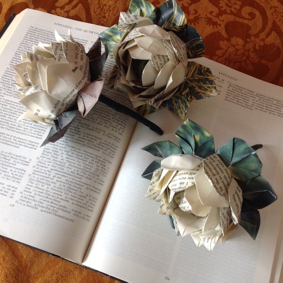 Book Page Origami Lotus Flowers 3 Included Your Custom Choices Available For Gifts Or Decorations