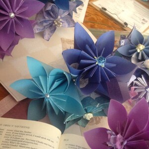 Large Origami Paper Flowers Simple Bouquet of 5 Shown in Purples image 2