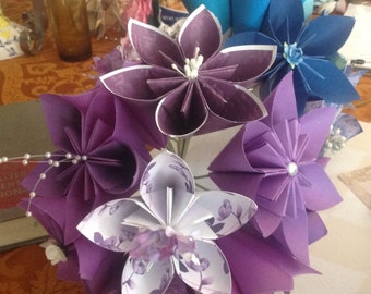 Large Origami Paper Flowers Simple Bouquet of 5 Shown in Purples