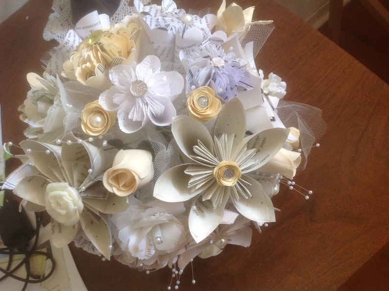 Paper Flower Bridal Bouquet Handmade Customized With Book Pages, Map Flowers or Sheet Music Bouquet image 6