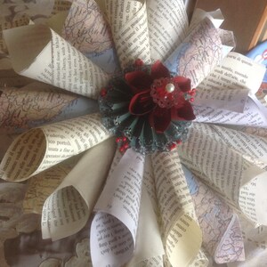 Book Page Wreath, Map, or Sheet Music Wreath 12 Inches Christmas Style image 1