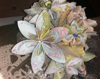 Personalized Map Flower Bouquet With 15 Origami Map Flowers