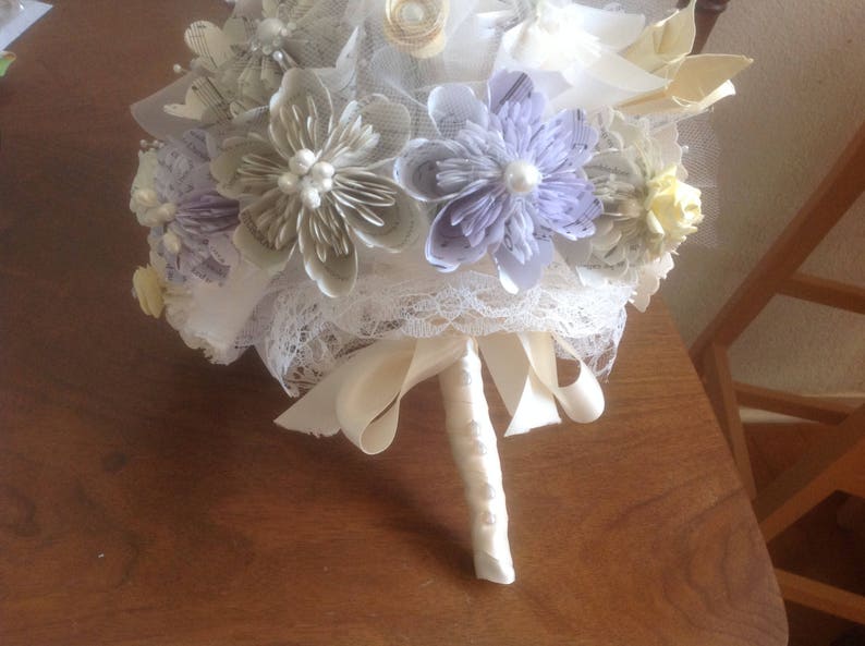 Paper Flower Bridal Bouquet Handmade Customized With Book Pages, Map Flowers or Sheet Music Bouquet image 10