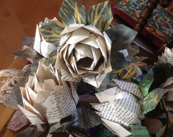 10 Book Page Origami Lotus Flowers or Water Lilies Large