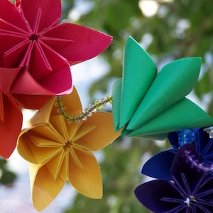 Origami Rainbow Mobile Includes 5 Brightly Colored Flowers