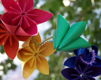 Origami Rainbow Mobile Includes 5 Brightly Colored Flowers