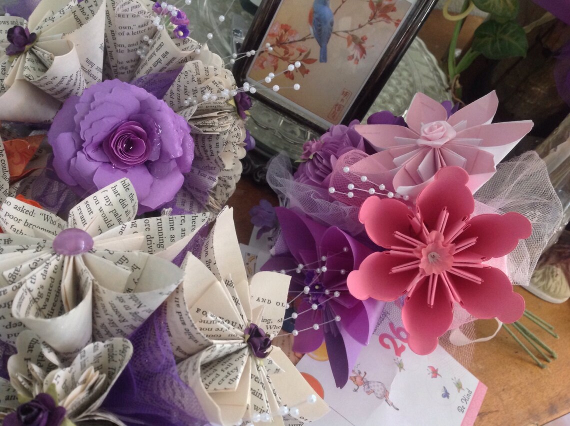 Origami Paper Flower Book Page Bouquet Customized With 8 Etsy