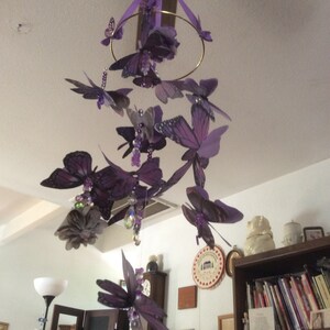 Purple Butterfly Mobile with 13 Three Dimensional Butterflies Enhanced with Crystal Beads Casting Rainbows image 5