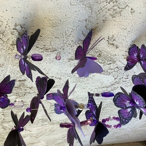 Purple Butterfly Mobile with 13 Three Dimensional Butterflies Enhanced with Crystal Beads Casting Rainbows image 6