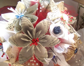 Wedding Bouquet With Military Theme Includes 8 Sheet Music Origami Flowers