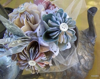 Origami Nosegay Toss Bouquet 6 Flowers With Soft Forest Ombre Hues Customized