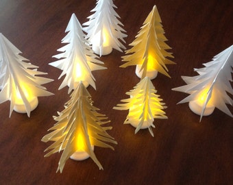 Miniature Origami Trees with Battery Candles Miniature Gold and White 7 Included