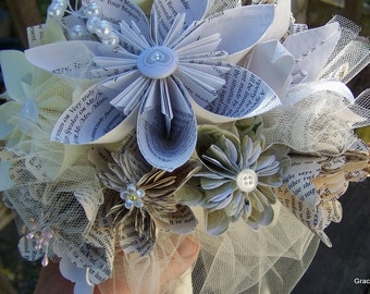 Origami Flower Bouquet With Book Page or Sheet Music Flowers 15 Included