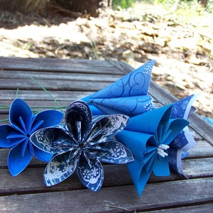 Origami Paper Flowers of Sapphire Blue 5 Origami Flowers With Stems image 5