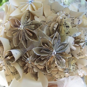 Paper Flower Bridal Bouquet Handmade Customized With Book Pages, Map Flowers or Sheet Music Bouquet image 2