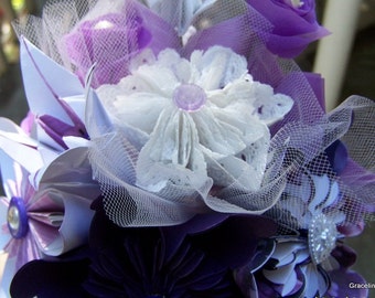 Victorian Lace and Lavender Origami Flower Bouquet  Set of 7 Origami Paper Flowers