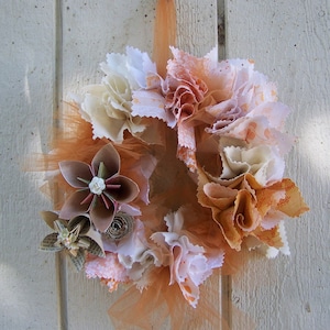 Rustic Origami Flower and Fabric Wreath 10 Inch Size With Color Choices image 1