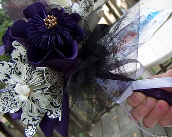 Black and Deep Purple Wedding Paper Flower Bouquet Includes 8 Origami Flowers Plus Decor