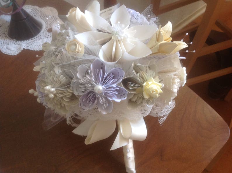 Paper Flower Bridal Bouquet Handmade Customized With Book Pages, Map Flowers or Sheet Music Bouquet image 8