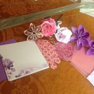 Large Origami Paper Flowers Simple Bouquet of 5 Shown in Purples image 3