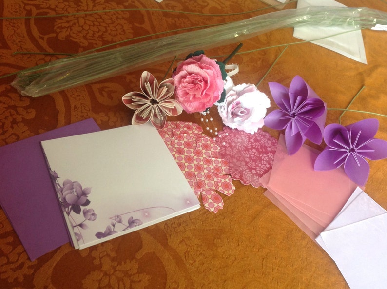 Large Origami Paper Flowers Simple Bouquet of 5 Shown in Purples image 3