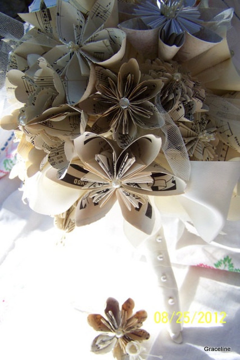 Paper Flower Bridal Bouquet Handmade Customized With Book Pages, Map Flowers or Sheet Music Bouquet image 4