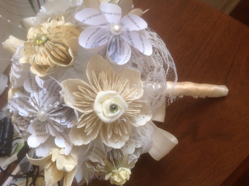 Paper Flower Bridal Bouquet Handmade Customized With Book Pages, Map Flowers or Sheet Music Bouquet image 9