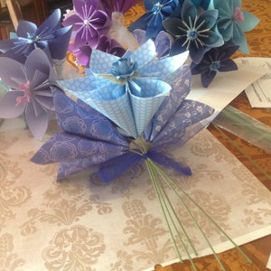 Large Origami Paper Flowers Simple Bouquet of 5 Shown in Purples image 5