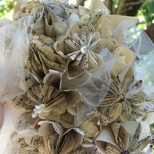 Paper Flower Bridal Bouquet Handmade Customized With Book Pages, Map Flowers or Sheet Music Bouquet image 3